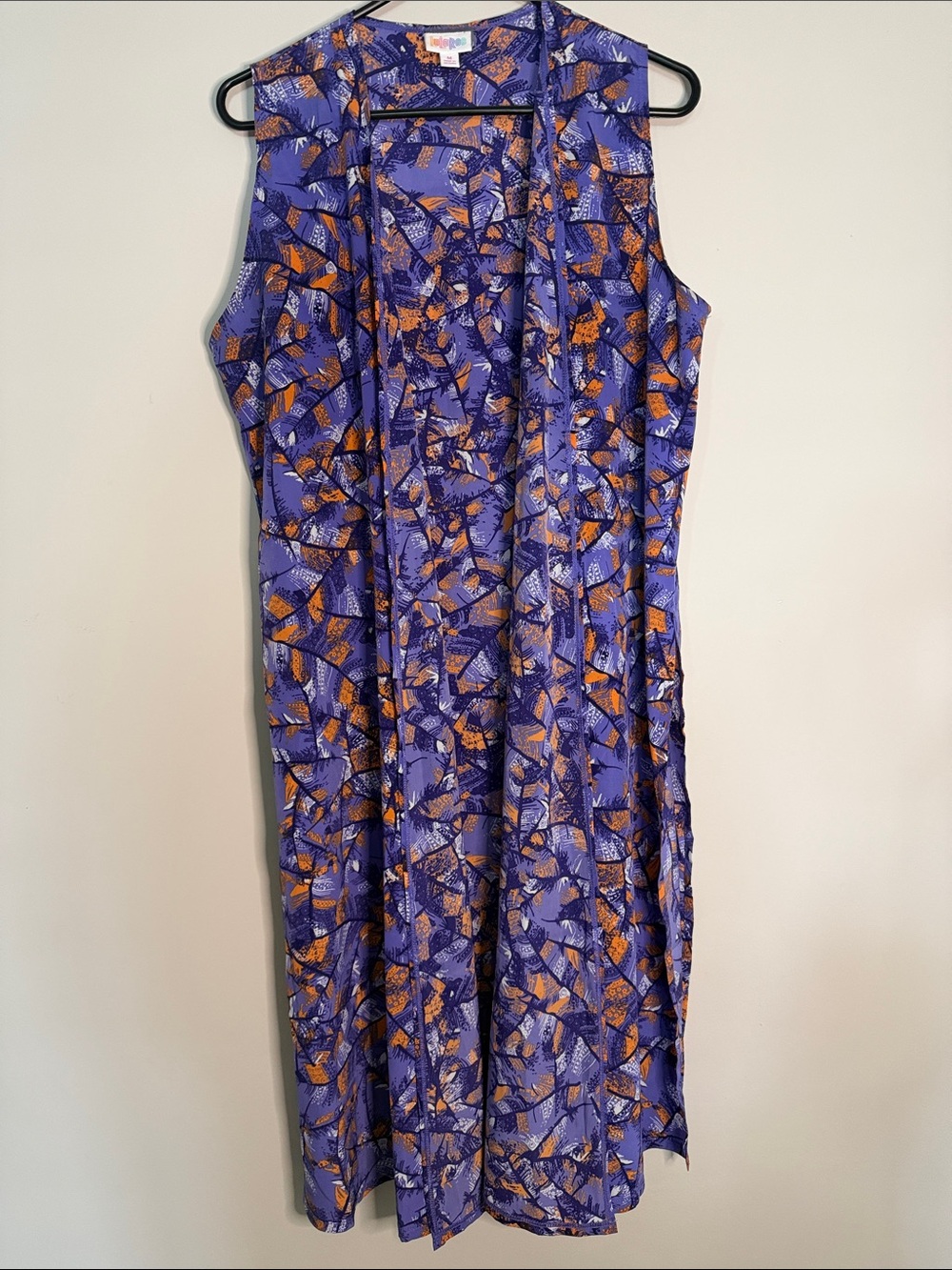 LuLaRoe Purple & Orange Patterned Sleeveless Duster Vest